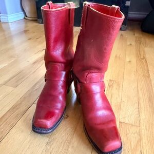 Vintage Frye Red Leather Harness 12R Heeled Biker Boots